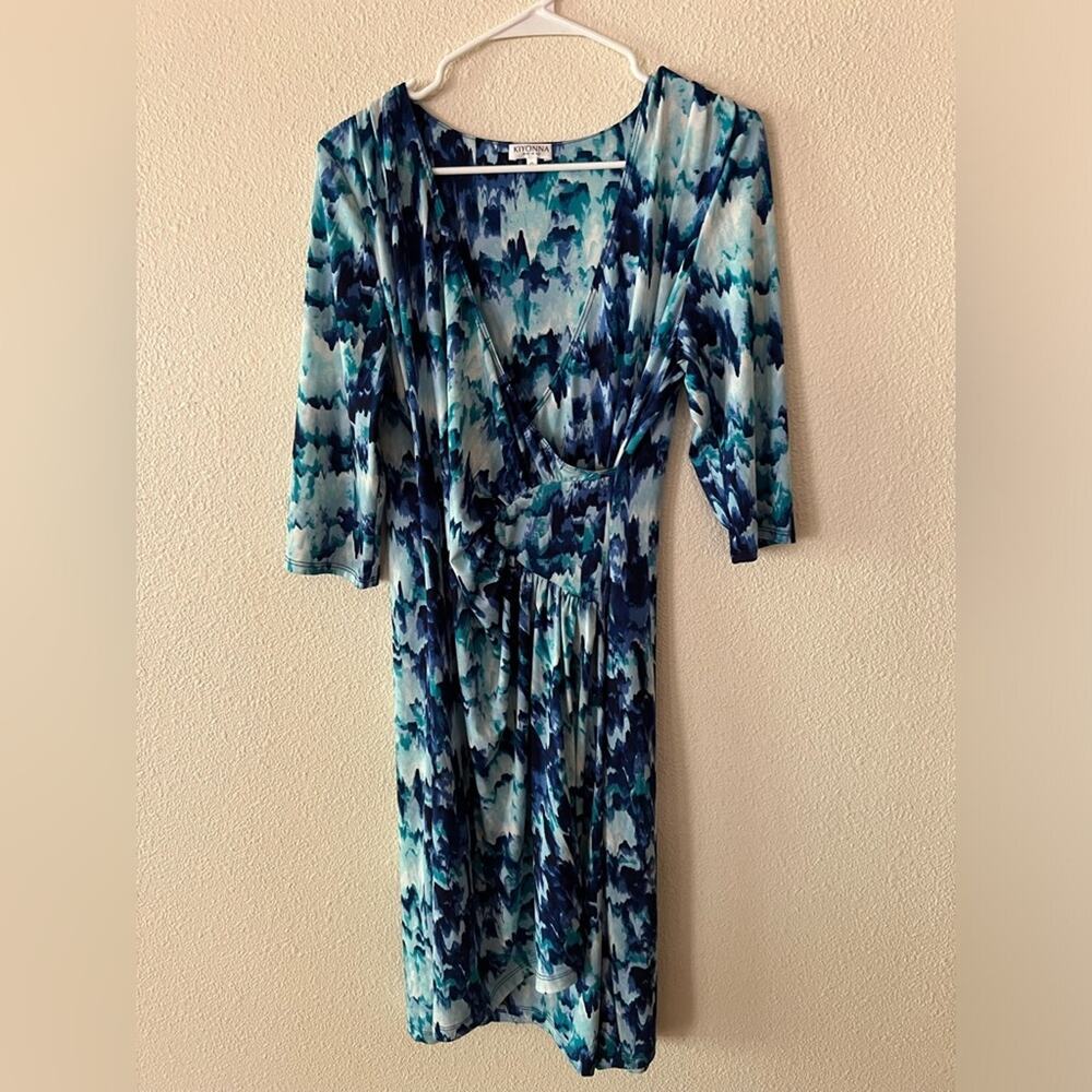 KIYONNA Ciara Cinch blue faux wrap Dress in indigo rain 0/12 plus